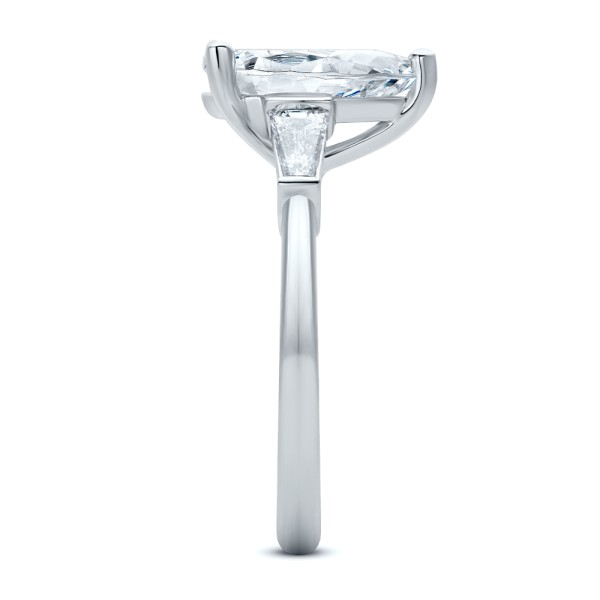 14k White Gold Three Stone Pear And Tapered Baguette Diamond Engagement Ring - Side View -  107807