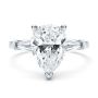 14k White Gold Three Stone Pear And Tapered Baguette Diamond Engagement Ring - Top View -  107807 - Thumbnail