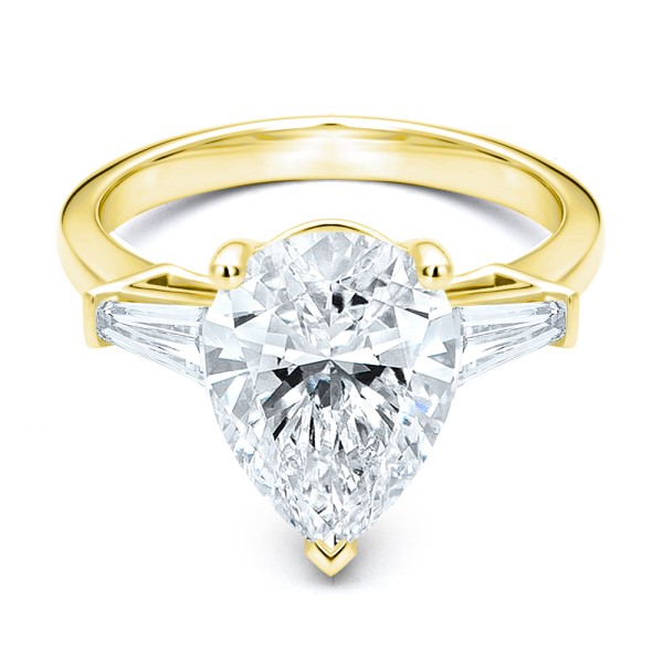 14k Yellow Gold 14k Yellow Gold Three Stone Pear And Tapered Baguette Diamond Engagement Ring - Flat View -  107807
