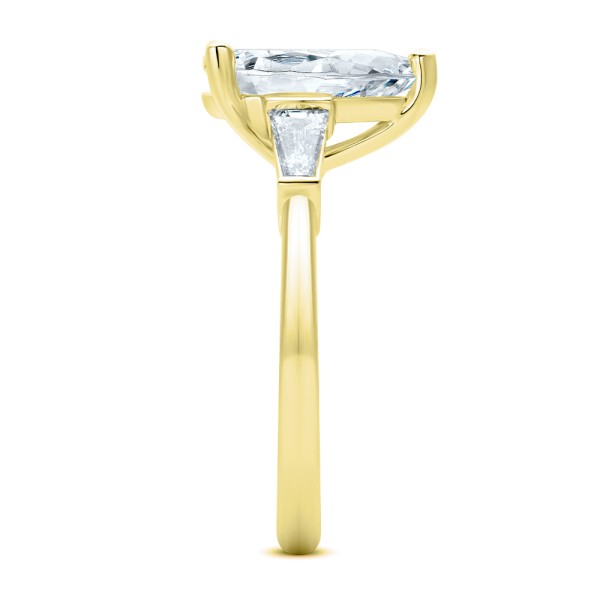 14k Yellow Gold 14k Yellow Gold Three Stone Pear And Tapered Baguette Diamond Engagement Ring - Side View -  107807