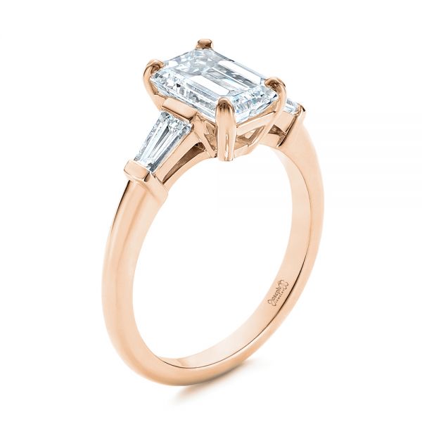 18k Rose Gold 18k Rose Gold Three Stone Tapered Baguette Diamond Engagement Ring - Three-Quarter View -  105742