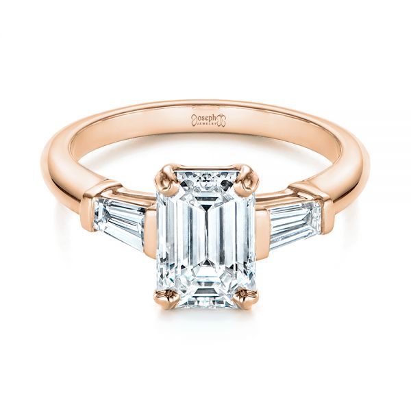 18k Rose Gold 18k Rose Gold Three Stone Tapered Baguette Diamond Engagement Ring - Flat View -  105742