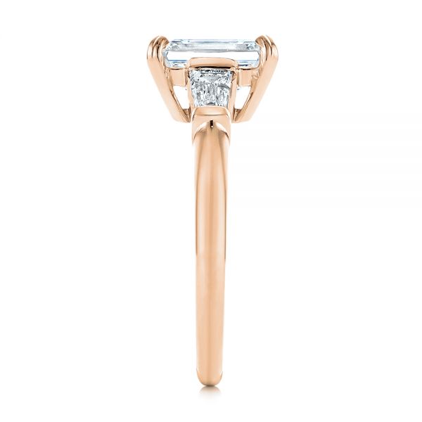 18k Rose Gold 18k Rose Gold Three Stone Tapered Baguette Diamond Engagement Ring - Side View -  105742