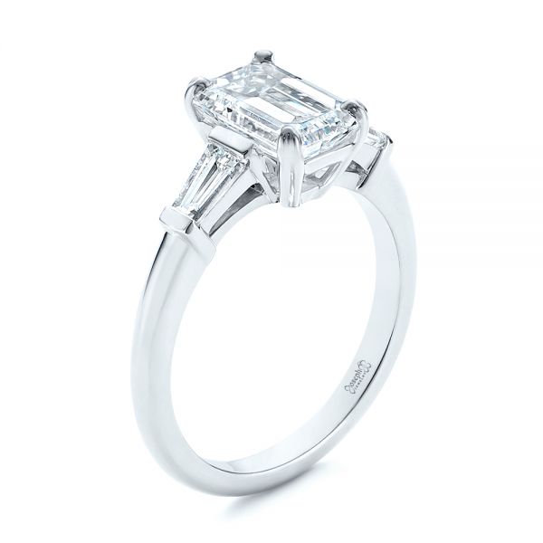  Platinum Three Stone Tapered Baguette Diamond Engagement Ring - Three-Quarter View -  105742