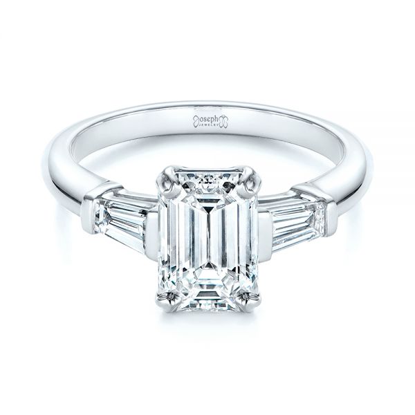 14k White Gold 14k White Gold Three Stone Tapered Baguette Diamond Engagement Ring - Flat View -  105742