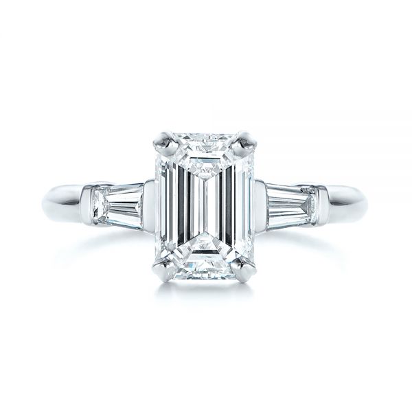 18k White Gold 18k White Gold Three Stone Tapered Baguette Diamond Engagement Ring - Top View -  105742