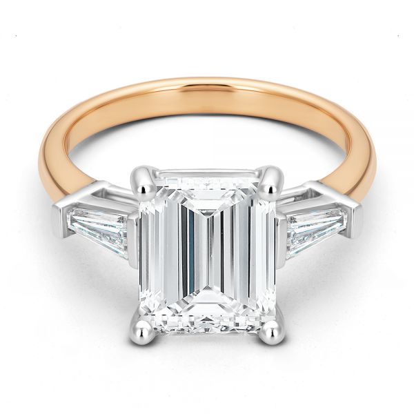 18k Rose Gold 18k Rose Gold Three Stone Tapered Baguette Engagement Ring - Flat View - 107806