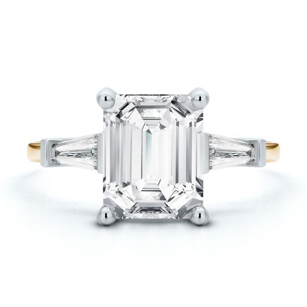 18k Rose Gold 18k Rose Gold Three Stone Tapered Baguette Engagement Ring - Top View - 107806