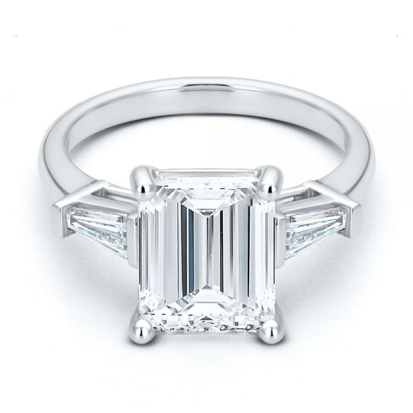18k White Gold 18k White Gold Three Stone Tapered Baguette Engagement Ring - Flat View - 107806