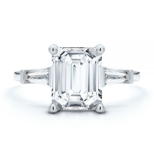 18k White Gold 18k White Gold Three Stone Tapered Baguette Engagement Ring - Top View - 107806