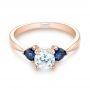 18k Rose Gold 18k Rose Gold Three Stone Trillion Blue Sapphire And Diamond Engagement Ring - Flat View -  100317 - Thumbnail