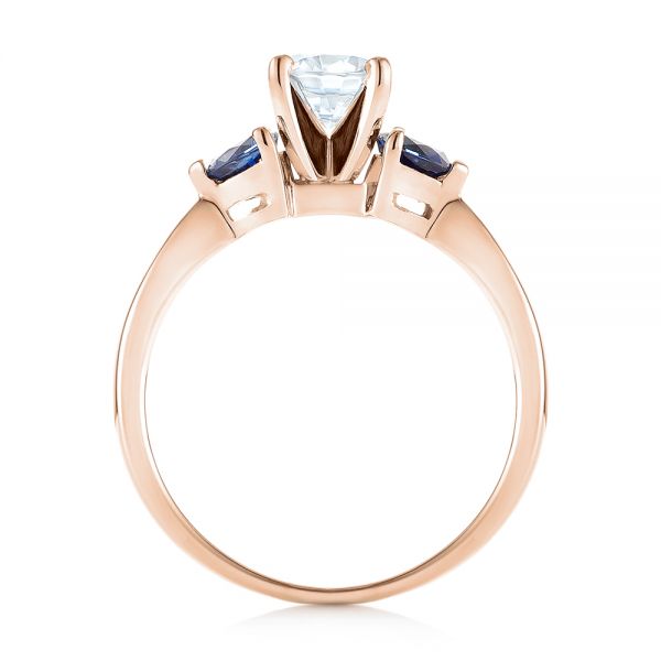 18k Rose Gold 18k Rose Gold Three Stone Trillion Blue Sapphire And Diamond Engagement Ring - Front View -  100317