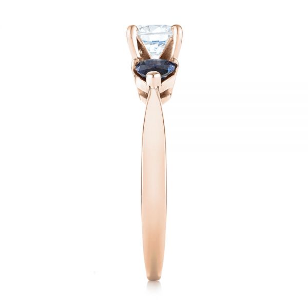 14k Rose Gold 14k Rose Gold Three Stone Trillion Blue Sapphire And Diamond Engagement Ring - Side View - 100317