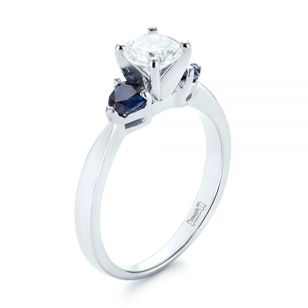 Three Stone Trillion Blue Sapphire and Diamond Engagement Ring - Image