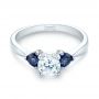 18k White Gold Three Stone Trillion Blue Sapphire And Diamond Engagement Ring - Flat View -  100317 - Thumbnail