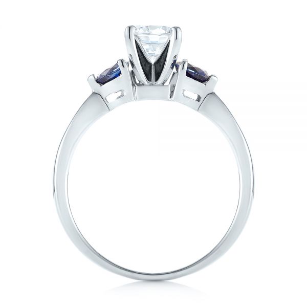 18k White Gold Three Stone Trillion Blue Sapphire And Diamond Engagement Ring - Front View -  100317