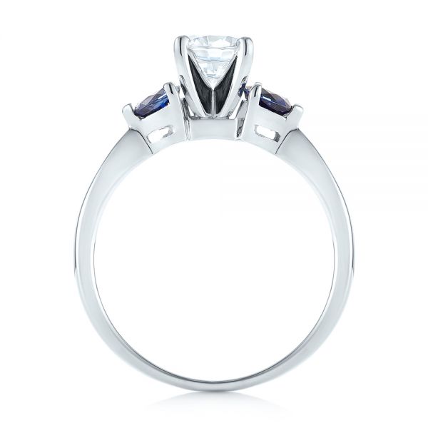 18k White Gold Three Stone Trillion Blue Sapphire And Diamond Engagement Ring - Front View - 100317