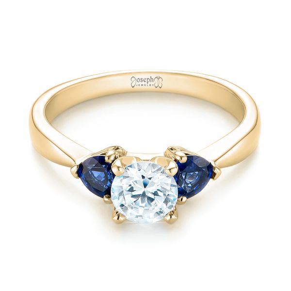 18k Yellow Gold 18k Yellow Gold Three Stone Trillion Blue Sapphire And Diamond Engagement Ring - Flat View -  100317
