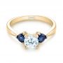 18k Yellow Gold 18k Yellow Gold Three Stone Trillion Blue Sapphire And Diamond Engagement Ring - Flat View -  100317 - Thumbnail