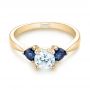 18k Yellow Gold 18k Yellow Gold Three Stone Trillion Blue Sapphire And Diamond Engagement Ring - Flat View -  100317 - Thumbnail