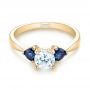 14k Yellow Gold 14k Yellow Gold Three Stone Trillion Blue Sapphire And Diamond Engagement Ring - Flat View -  100317 - Thumbnail