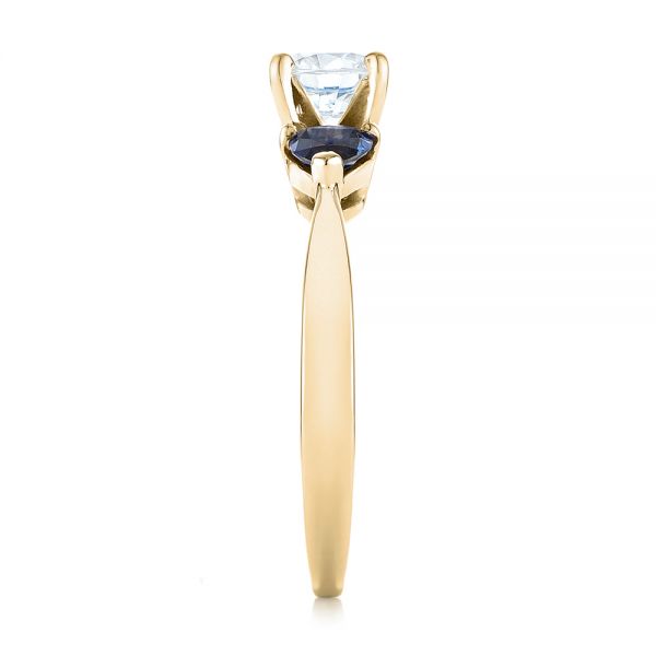 18k Yellow Gold 18k Yellow Gold Three Stone Trillion Blue Sapphire And Diamond Engagement Ring - Side View - 100317