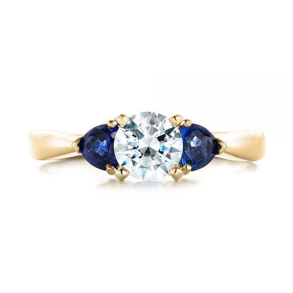 18k Yellow Gold 18k Yellow Gold Three Stone Trillion Blue Sapphire And Diamond Engagement Ring - Top View -  100317