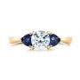 18k Yellow Gold 18k Yellow Gold Three Stone Trillion Blue Sapphire And Diamond Engagement Ring - Top View -  100317 - Thumbnail
