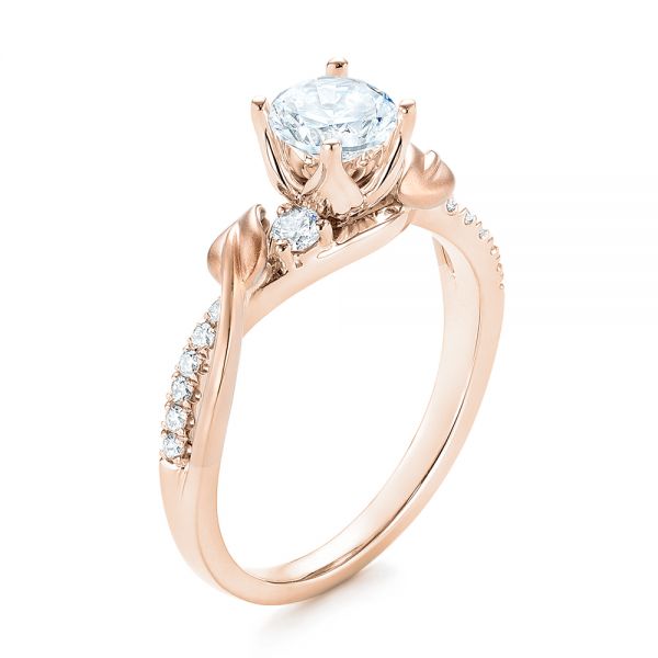 18k Rose Gold And 18K Gold 18k Rose Gold And 18K Gold Three-stone Two-tone Diamond Engagement Ring - Three-Quarter View -  103105