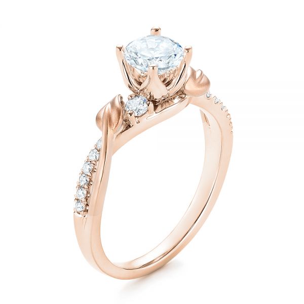 14k Rose Gold And 18K Gold 14k Rose Gold And 18K Gold Three-stone Two-tone Diamond Engagement Ring - Three-Quarter View - 103105