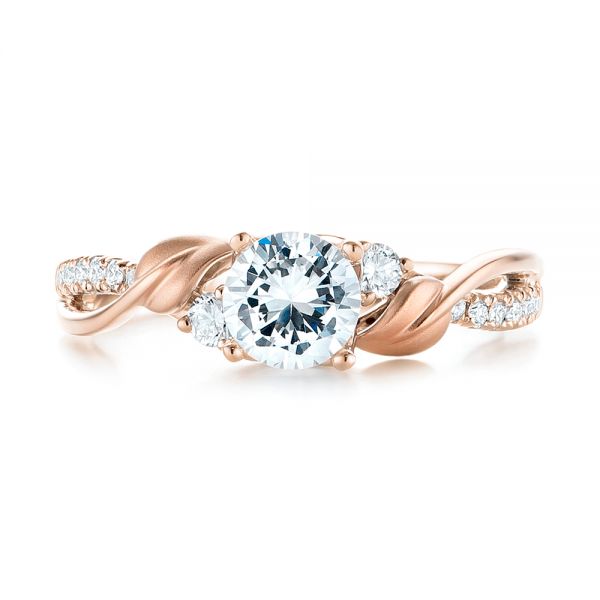14k Rose Gold And 18K Gold 14k Rose Gold And 18K Gold Three-stone Two-tone Diamond Engagement Ring - Top View - 103105