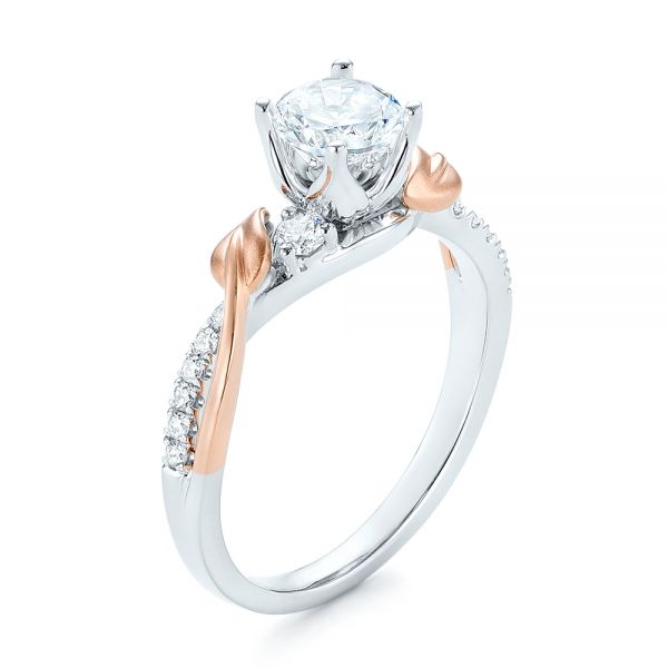 18k White Gold And 18K Gold Three-stone Two-tone Diamond Engagement Ring - Three-Quarter View -  103105