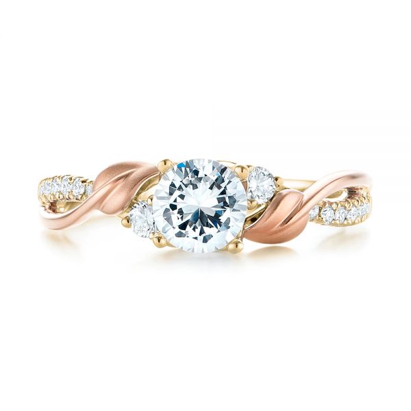 18k Yellow Gold And 18K Gold 18k Yellow Gold And 18K Gold Three-stone Two-tone Diamond Engagement Ring - Top View -  103105