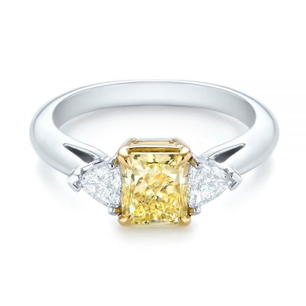  Platinum And 18K Gold Three-stone Yellow And White Diamond Engagement Ring - Flat View -  104133