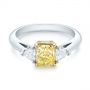 Platinum And 18K Gold Three-stone Yellow And White Diamond Engagement Ring - Flat View -  104133 - Thumbnail