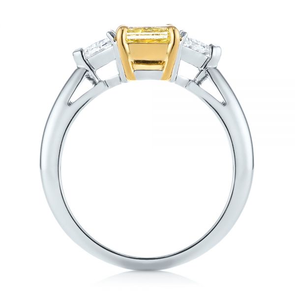  Platinum And 18K Gold Three-stone Yellow And White Diamond Engagement Ring - Front View -  104133