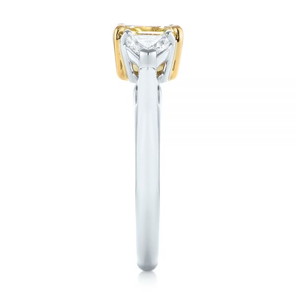  Platinum And 18K Gold Three-stone Yellow And White Diamond Engagement Ring - Side View -  104133