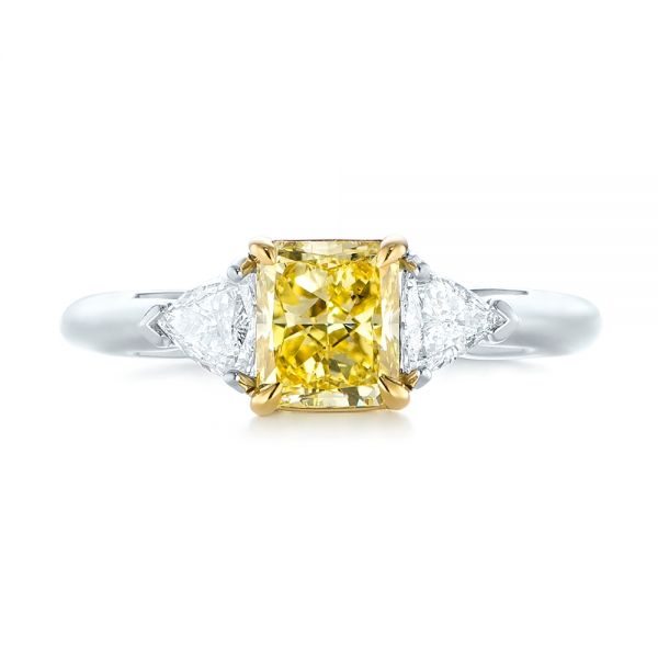  Platinum And 18K Gold Three-stone Yellow And White Diamond Engagement Ring - Top View -  104133