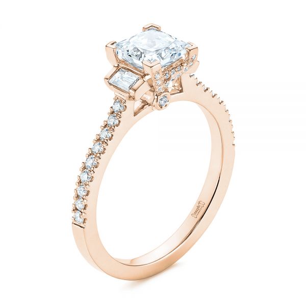 18k Rose Gold 18k Rose Gold Three-stone Baguette Diamond Engagement Ring - Three-Quarter View -  105072