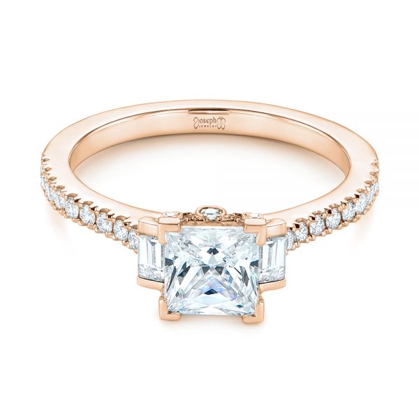 18k Rose Gold 18k Rose Gold Three-stone Baguette Diamond Engagement Ring - Flat View -  105072
