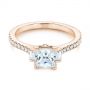 14k Rose Gold 14k Rose Gold Three-stone Baguette Diamond Engagement Ring - Flat View -  105072 - Thumbnail