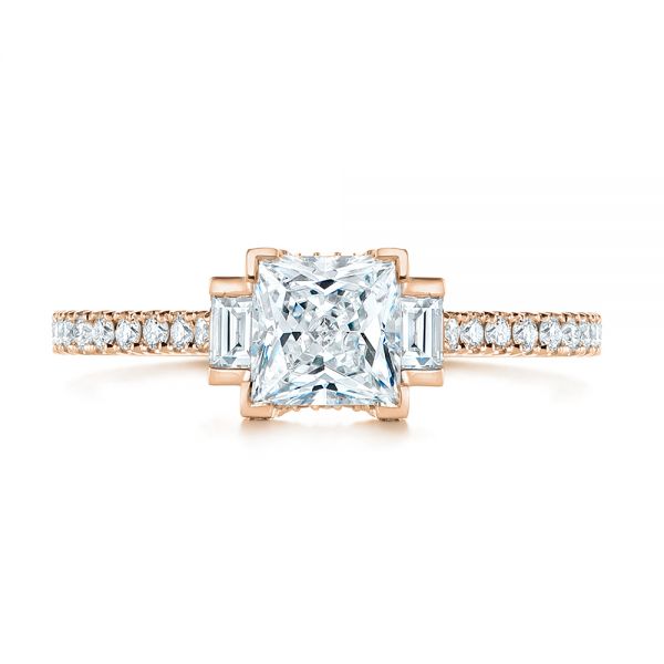18k Rose Gold 18k Rose Gold Three-stone Baguette Diamond Engagement Ring - Top View -  105072