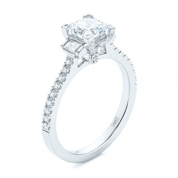 18k White Gold Three-stone Baguette Diamond Engagement Ring - Three-Quarter View -  105072