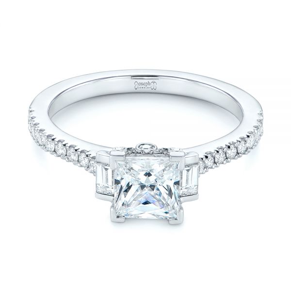 18k White Gold Three-stone Baguette Diamond Engagement Ring - Flat View -  105072