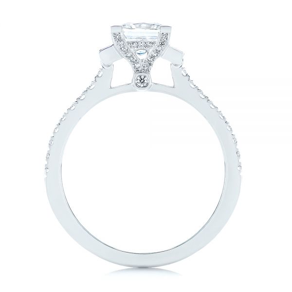 18k White Gold Three-stone Baguette Diamond Engagement Ring - Front View -  105072