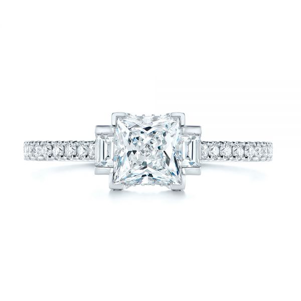  Platinum Platinum Three-stone Baguette Diamond Engagement Ring - Top View -  105072