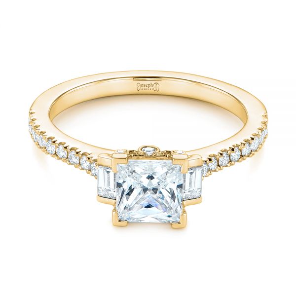 14k Yellow Gold 14k Yellow Gold Three-stone Baguette Diamond Engagement Ring - Flat View -  105072