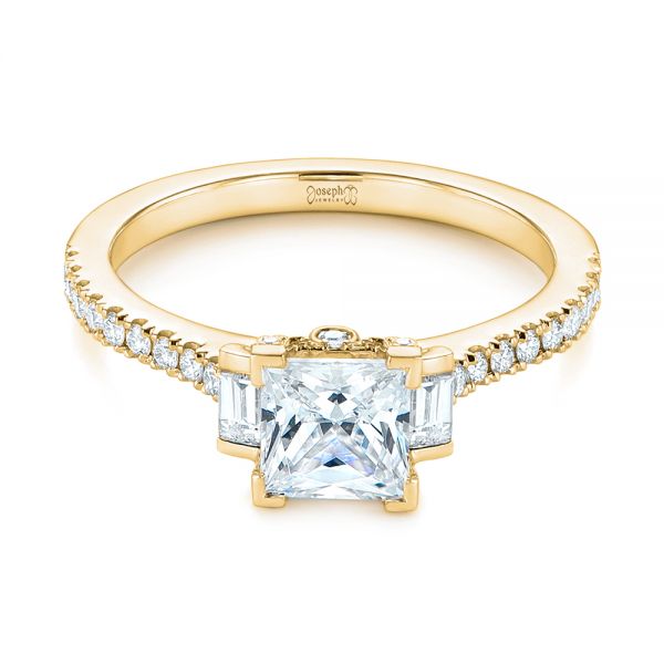 14k Yellow Gold 14k Yellow Gold Three-stone Baguette Diamond Engagement Ring - Flat View - 105072