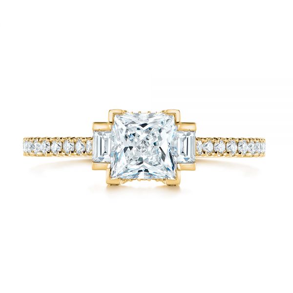 18k Yellow Gold 18k Yellow Gold Three-stone Baguette Diamond Engagement Ring - Top View -  105072