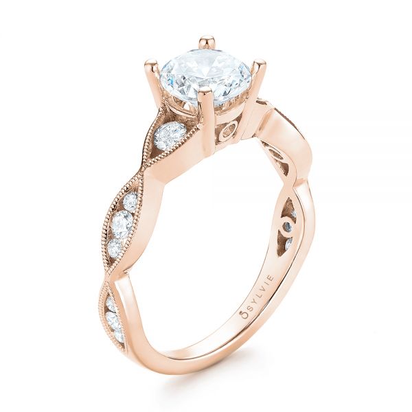 18k Rose Gold 18k Rose Gold Three-stone Diamond Engagement Ring - Three-Quarter View -  103064